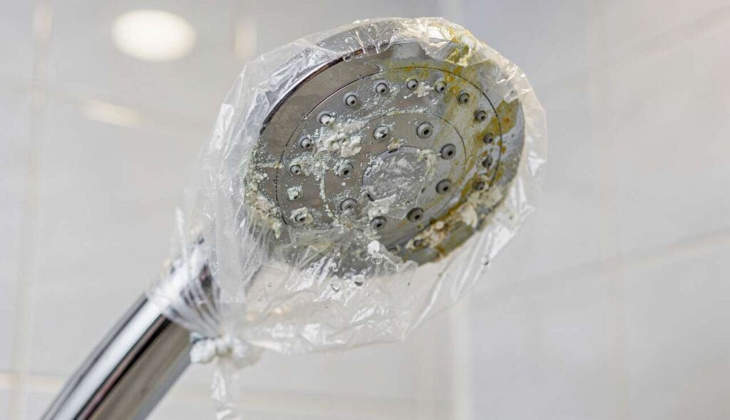 Verkalkte Duschbrause: Der Essig-Beutel-Trick, der sie über Nacht wie neu macht